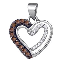 1/5 CTW Round Brown Diamond Heart Pendant 10kt White Gold - REF-9X6T