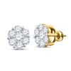 Image 1 : 2 CTW Round Diamond Flower Cluster Screwback Stud Earrings 14kt Yellow Gold - REF-192K3R