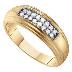 1/4 CTW Mens Round Diamond Double Row Wedding Ring 10kt Yellow Gold - REF-30R3H