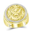 Image 1 : 1/3 CTW Mens Round Diamond Lion Head Mane Ring 10kt Yellow Gold - REF-65X9T
