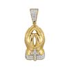 Image 1 : 1/4 CTW Mens Round Diamond Rosary Praying Hands Charm Pendant 10kt Yellow Gold - REF-28A8N