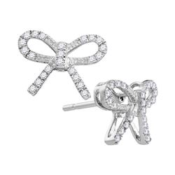 1/5 CTW Round Diamond Ribbon Bow Fashion Earrings 10kt White Gold - REF-16T8K