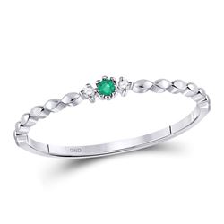 0.03 CTW Round Emerald Solitaire Diamond-accent Stackable Ring 10kt White Gold - REF-5N9Y