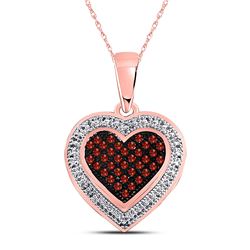 1/8 CTW Round Red Color Enhanced Diamond Heart Pendant 10kt Rose Gold - REF-14R4H