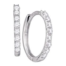 1/3 CTW Round Diamond Hoop Earrings 10kt White Gold - REF-18Y3X