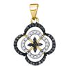 Image 1 : 1/4 CTW Round Black Color Enhanced Diamond Quatrefoil Cluster Pendant 10kt Yellow Gold - REF-11H9W