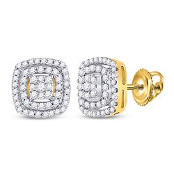 1/4 CTW Round Diamond Square Frame Cluster Earrings 10kt Yellow Gold - REF-21K5R