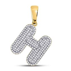 5/8 CTW Mens Round Diamond Letter H Bubble Initial Charm Pendant 10kt Yellow Gold - REF-35R9H