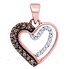 Image 1 : 1/5 CTW Round Brown Diamond Heart Pendant 10kt Rose Gold - REF-9W6F