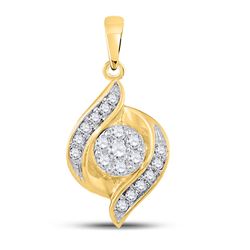 1/5 CTW Round Diamond Flower Cluster Pendant 14kt Yellow Gold - REF-22W8F