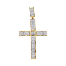 1 & 1/4 CTW Mens Round Diamond Pave-set Roman Cross Charm Pendant 10kt Yellow Gold - REF-87M5A