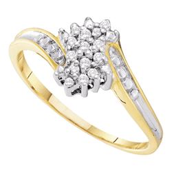 1/10 CTW Round Diamond Cluster Ring 10kt Two-tone Gold - REF-10H2W