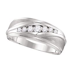 3/8 CTW Mens Round Diamond Wedding Ring 10kt White Gold - REF-45H6W