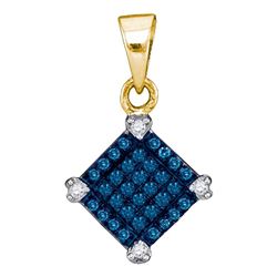1/6 CTW Round Blue Color Enhanced Diamond Square Pendant 10kt Yellow Gold - REF-7A5N