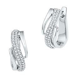 1/4 CTW Round Diamond Diagonal Double Row Hoop Earrings 10kt White Gold - REF-24T3K