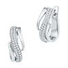Image 1 : 1/4 CTW Round Diamond Diagonal Double Row Hoop Earrings 10kt White Gold - REF-24T3K