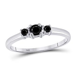 1/4 CTW Black Color Enhanced 3-stone Diamond Bridal Wedding Engagement Ring 10kt White Gold - REF-10