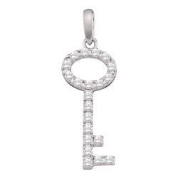 1/4 CTW Round Pave-set Diamond Small Key Pendant 10kt White Gold - REF-18X3T