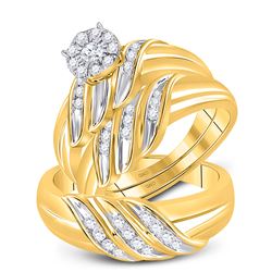 5/8 CTW His & Hers Round Diamond Solitaire Matching Bridal Wedding Ring 10kt Yellow Gold - REF-63T3K