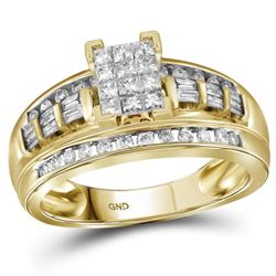 1/2 CTW Princess Diamond Cluster Bridal Wedding Engagement Ring 10kt Yellow Gold - REF-33H6W