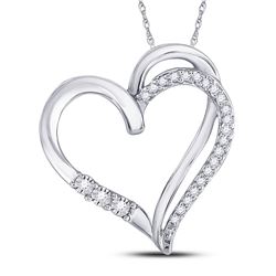 1/10 CTW Round Diamond Open-center Heart Pendant 10kt White Gold - REF-14W4F