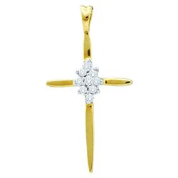 1/12 CTW Round Diamond Cross Faith Pendant 14kt Yellow Gold - REF-9X6T