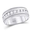 Image 1 : 1 CTW Mens Round Diamond Single Row Textured Wedding Ring 14kt White Gold - REF-137M9A