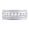 Image 2 : 1 CTW Mens Round Diamond Single Row Textured Wedding Ring 14kt White Gold - REF-137M9A