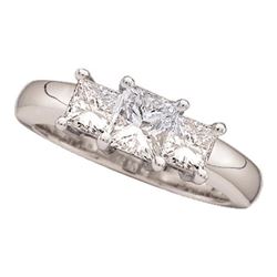 3/4 CTW Princess Diamond 3-stone Bridal Wedding Engagement Ring 14kt White Gold - REF-71K9R