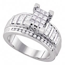 7/8 CTW Princess Diamond Cluster Bridal Wedding Engagement Ring 10kt White Gold - REF-54N3Y
