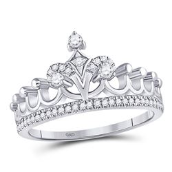 1/5 CTW Round Diamond Crown Tiara Fashion Ring 10kt White Gold - REF-27R3H