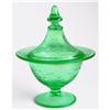 Image 1 : Green Elegant Depression Glass Etched Candy jar #997314