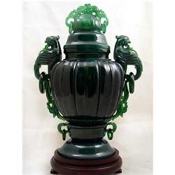 13.2" Green Agate 2 Nirvana Phoenixes Bird Vase#1008864