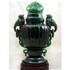 Image 1 : 13.2" Green Agate 2 Nirvana Phoenixes Bird Vase#1008864