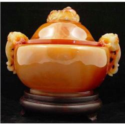 Fine 8.2" Red Agate Dragon Fu Lion Foo Dog Vase#1008865