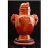 Image 1 : 9.2" Red Handmade Agate Elephant Covered Vase #1008867