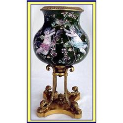 ARTIST SIGNED LIMOGES ENAMEL URN CHERUB ORMOLU #1009693