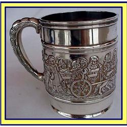 TIFFANY SILVER MUG w CHILDREN AMERICAN FLAG  #1009694