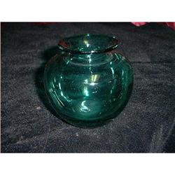 Hand Blown Round Green Glass Vase #1025252