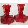 Image 1 : Two Fostoria Ruby Red Coin Glass Candle Holders#1025618