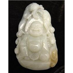 White Gray Jade Laughing Buddha Dragon Pendant #981027