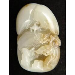 White Honey Jade Sage Landscape Pendant Carving #981028