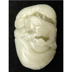 Celadon Nephrite Jade Wealth Pig in Lotus Leaf  #981029