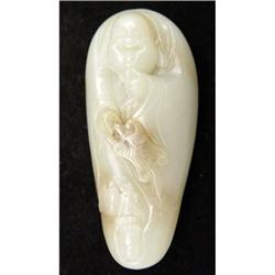Swell White Jade Tall Laughing Money Bat Buddha #981031