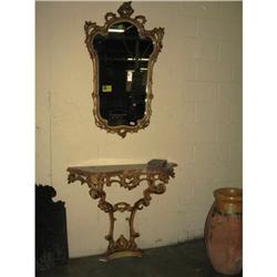 French Guilded Console with Marble and Mirror #981220