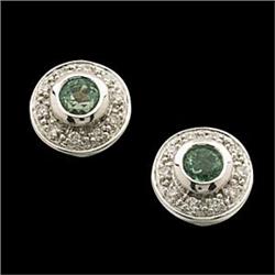14k EARRINGS  EMERALD w DIAMONDS #981315