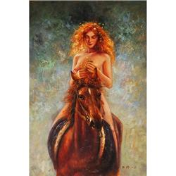 original oil painting, 36x24", Horseback, nude #981402