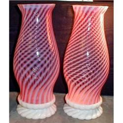 HURRICANE Cranberry SPIRAL -PAIR Vintage FENTON #981439