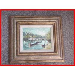 Framed Michel Landscape Oil on Panel Painting #981507