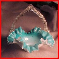 Victorian Art Glass Blue Silver Fleck Basket #981527